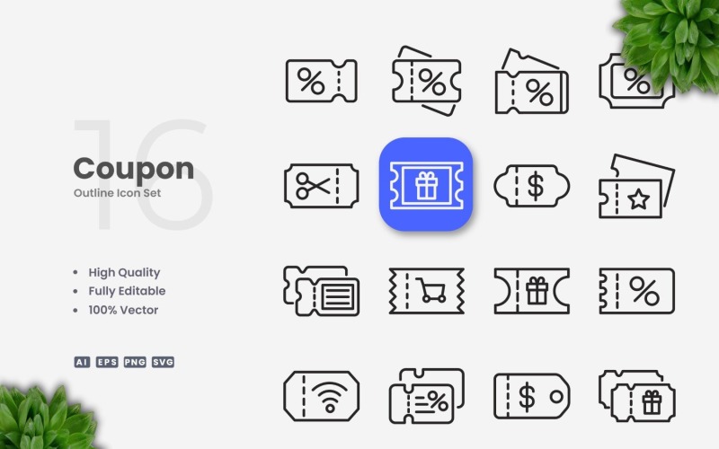 Ensemble d'icônes de contour de 16 coupons