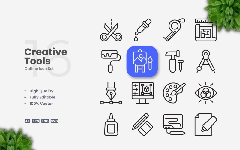 16 Creative Tools Outline Icon Set