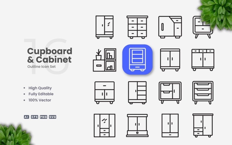 16 Cupboard and Cabinet Outline Icon Set