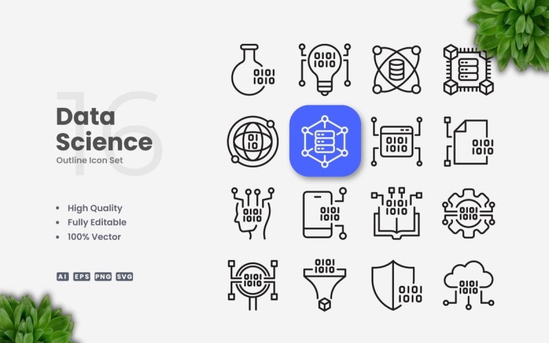 16 Data Science Outline Icon Set