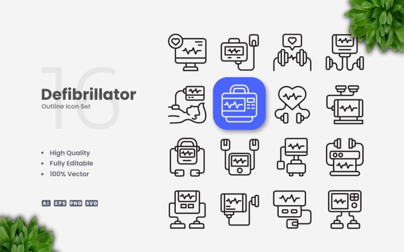 16 Defibrillator-omtrekpictogramset