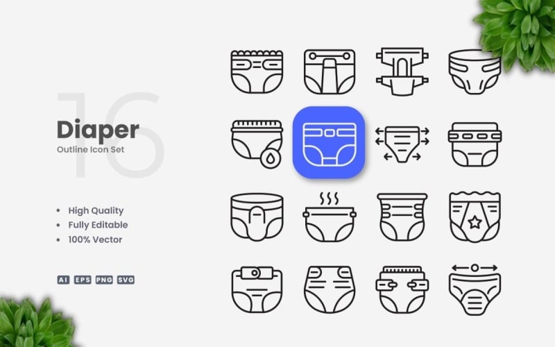 16 Diaper Outline Icon Set