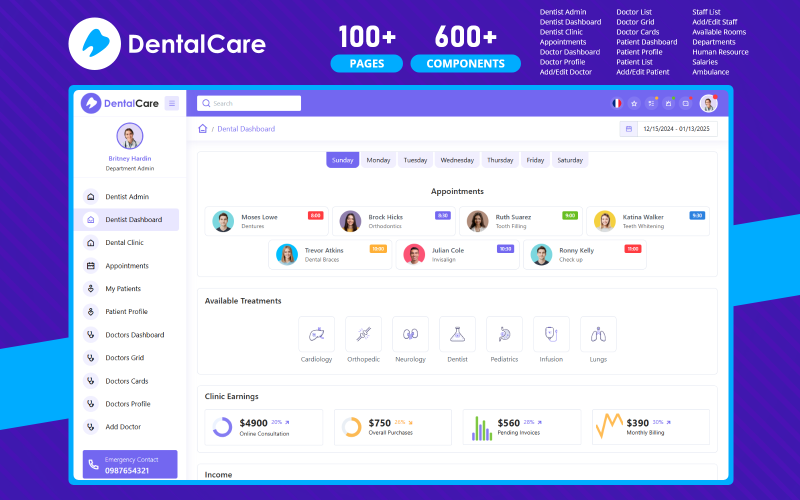 Assistenza odontoiatrica - Modello di amministrazione Bootstrap per dentisti