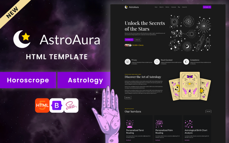 AstroAura - HTML 5 šablona reagující na astrologii a horoskop