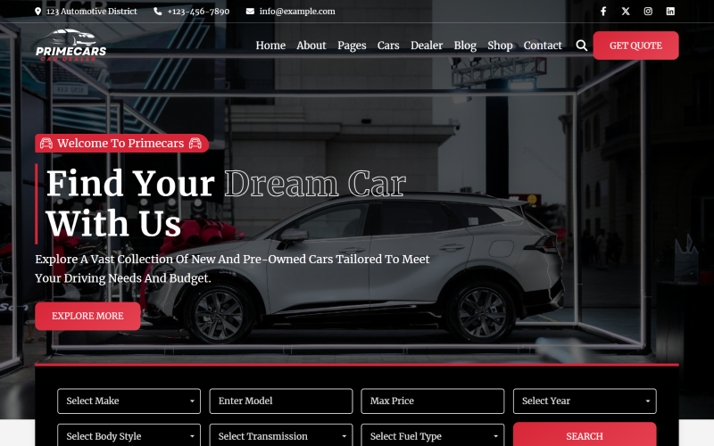 PrimeCars - Modelo de site HTML5 para concessionárias de carros e automotivos