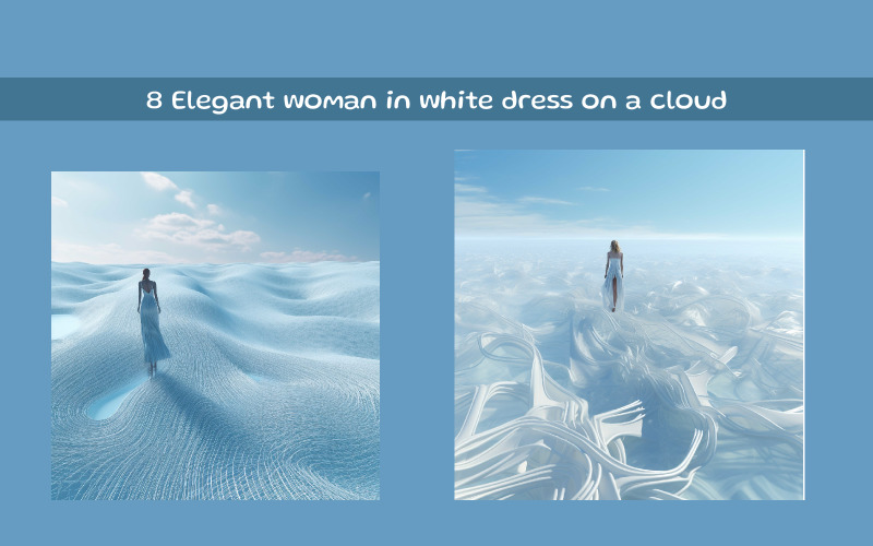 Elegant woman in white dress on a cloud