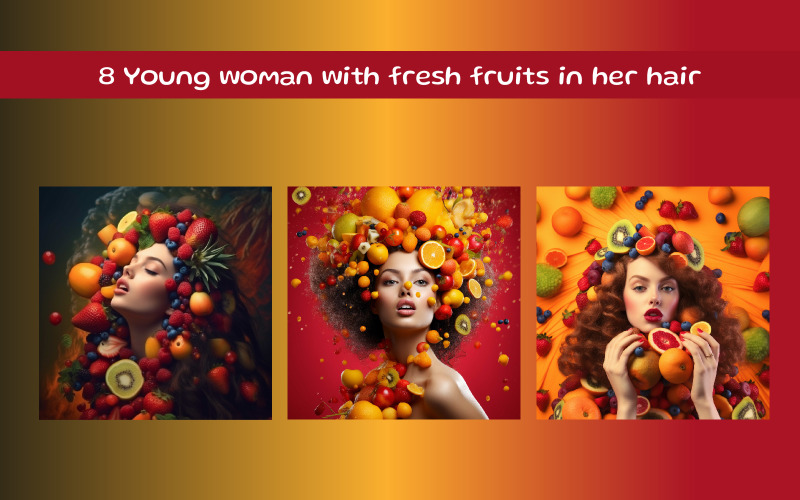 Young woman with fresh fruits in her hair