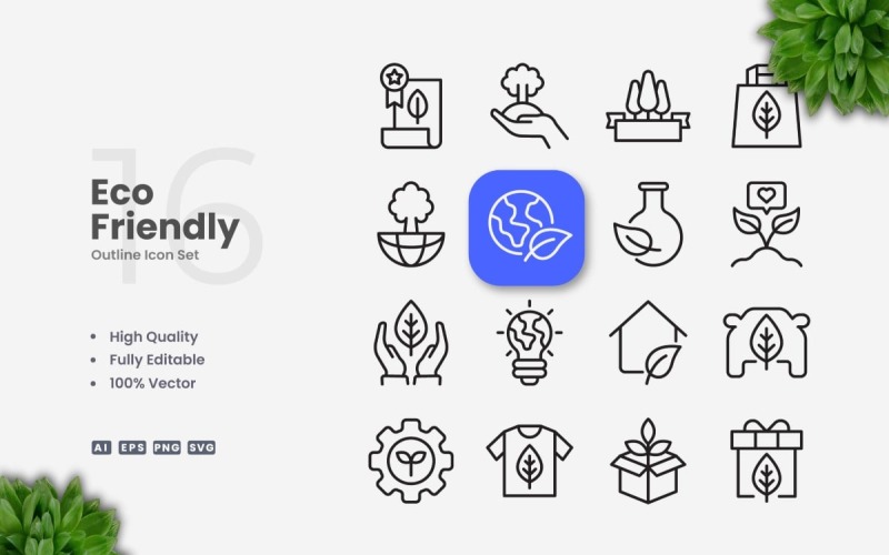 16 Eco Friendly Outline Icon Set