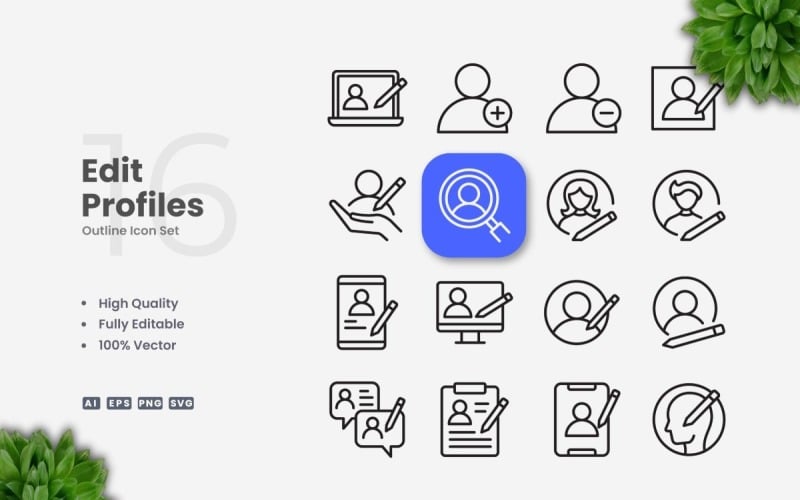 16 Edit Profile Outline Icon Set