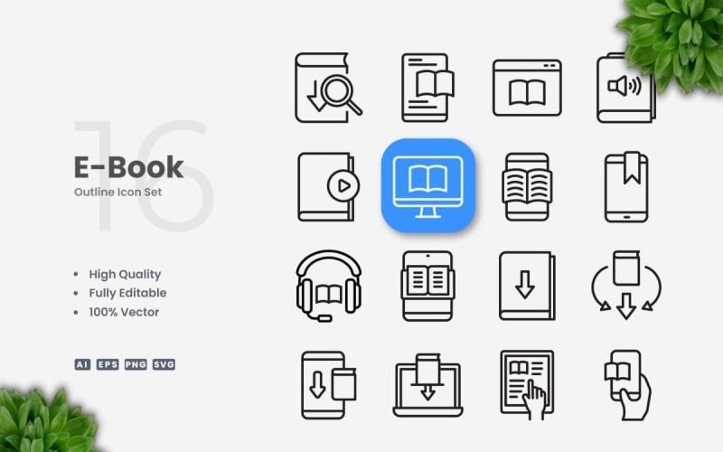 16 set di icone di contorno di e-book