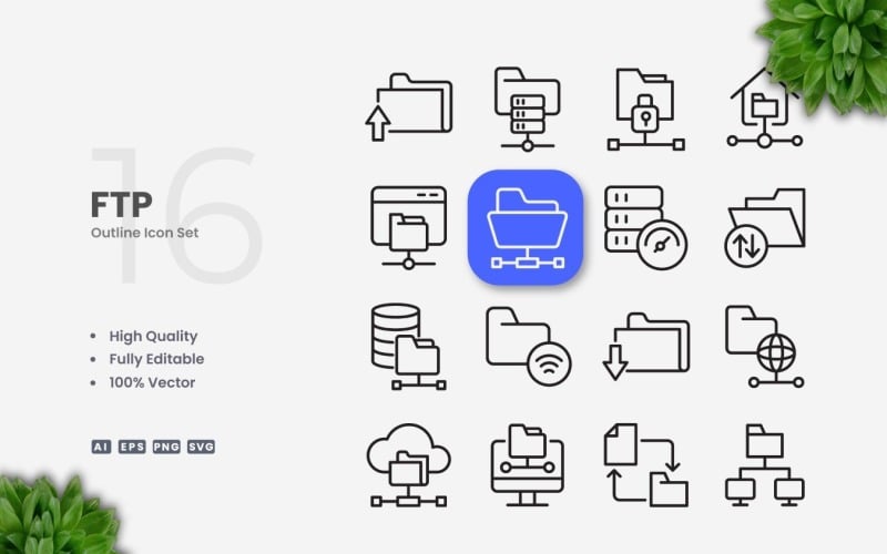 16 FTP Outline Icon Collection