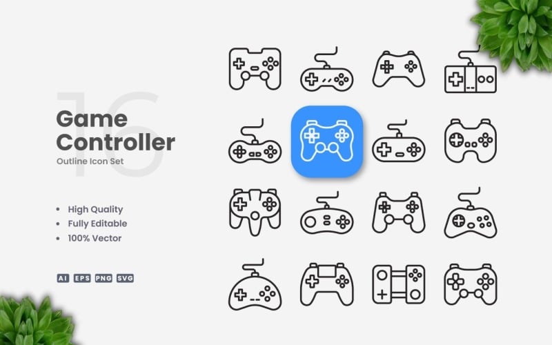 16 Game Controller Outline Icon Set