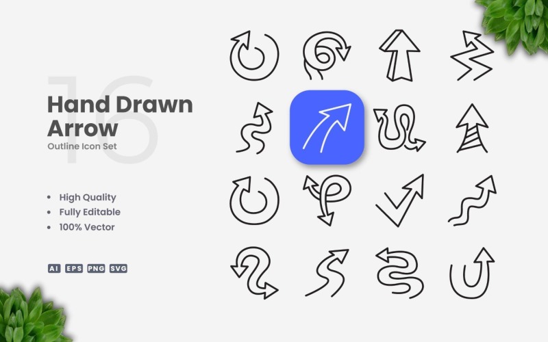 16 Hand Drawn Arrow Outline Icon Set