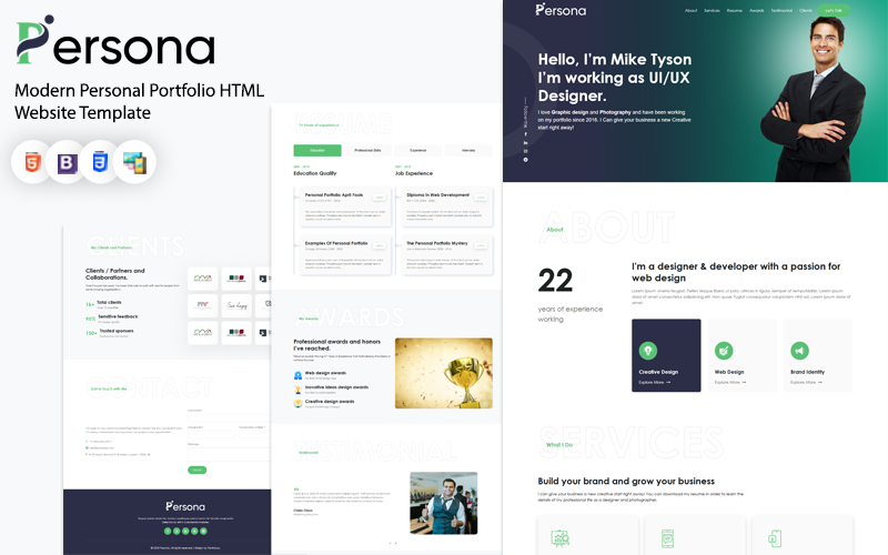 Persona – Moderne persoonlijke portfolio HTML-websitesjabloon