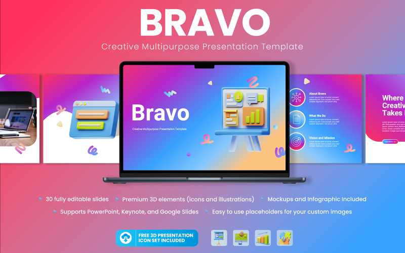 Bravo Creative багатоцільовий шаблон Keynote