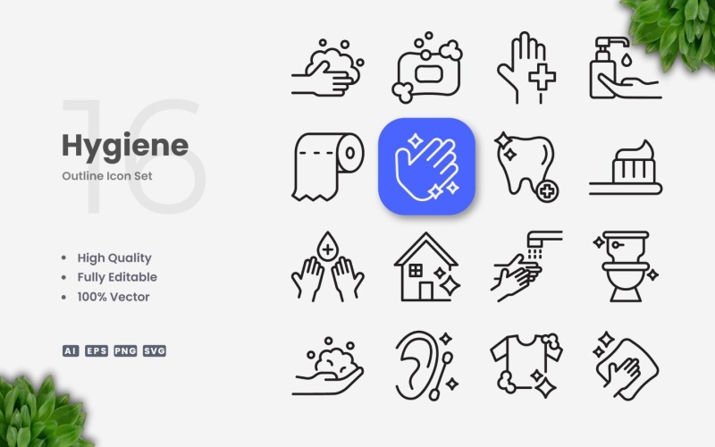 16 Hygiene Outline Icon Set