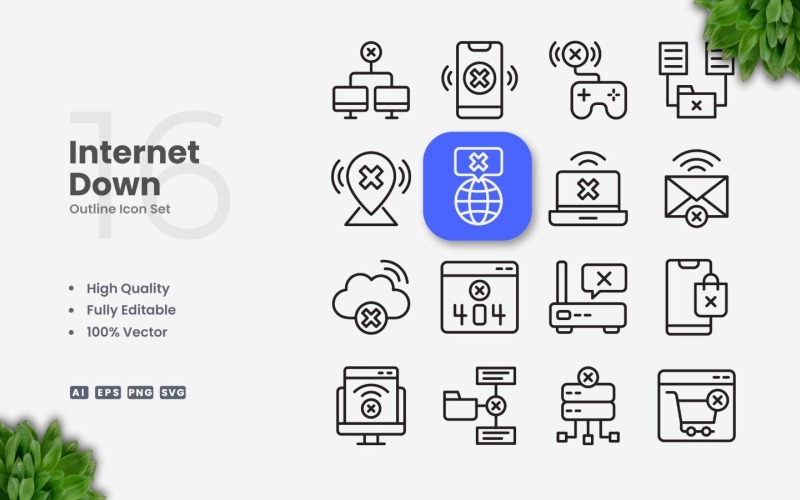 16 Internet Down Outline Icon Set