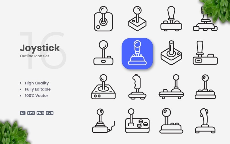 16 Joystick Outline Icon Set