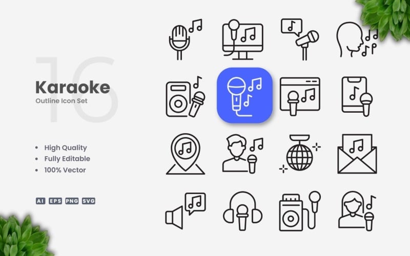 16 Karaoke Outline Icon Set