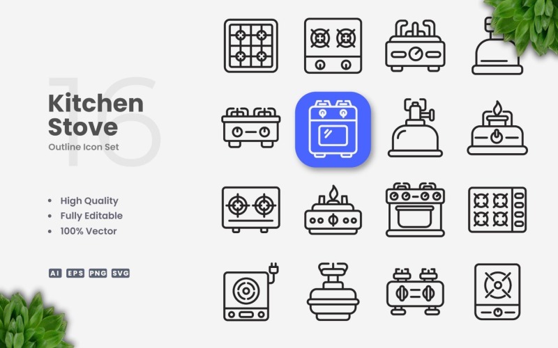 16 Kitchen stove Outline Icon Set