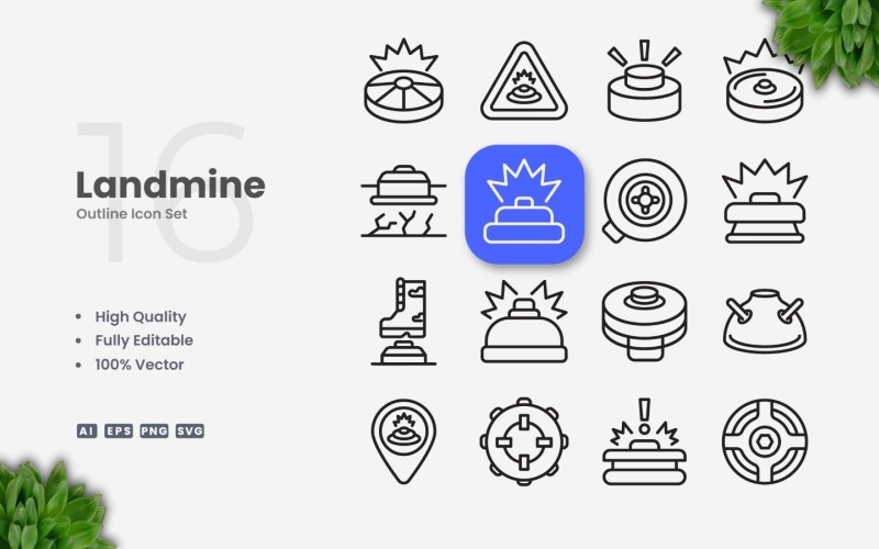 16 Landmine Outline Icon Set