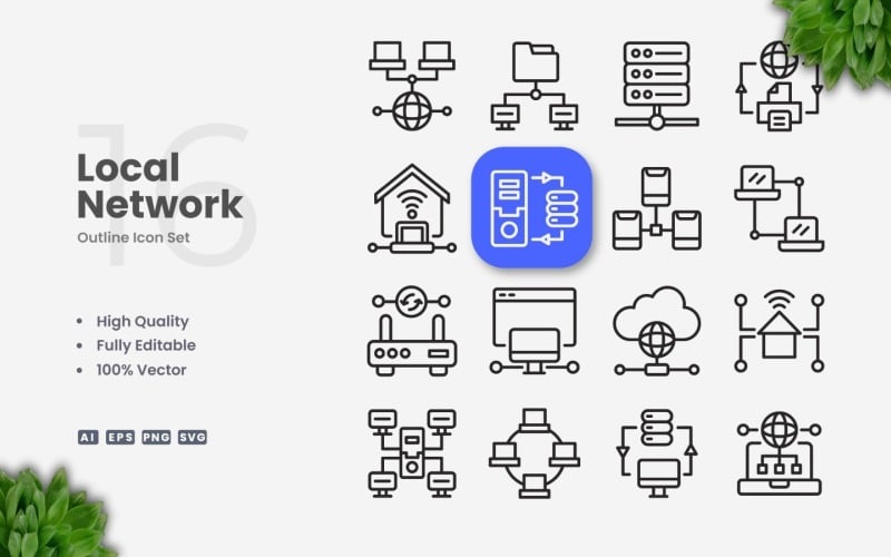 16 Local Network Outline Icon Set