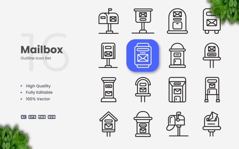 16 Mailbox Outline Icon Set