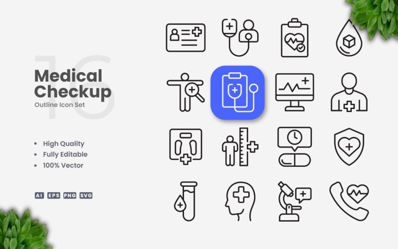 16 Medical Checkup Outline Icon Set