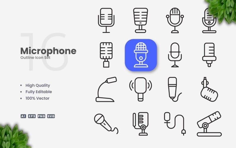 16 Set di icone di contorno del microfono
