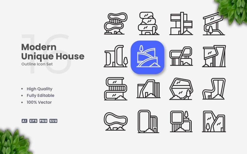 16 Modern Unique House Outline Icon Set