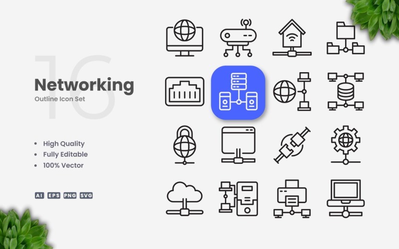 16 Networking Outline Icon Set