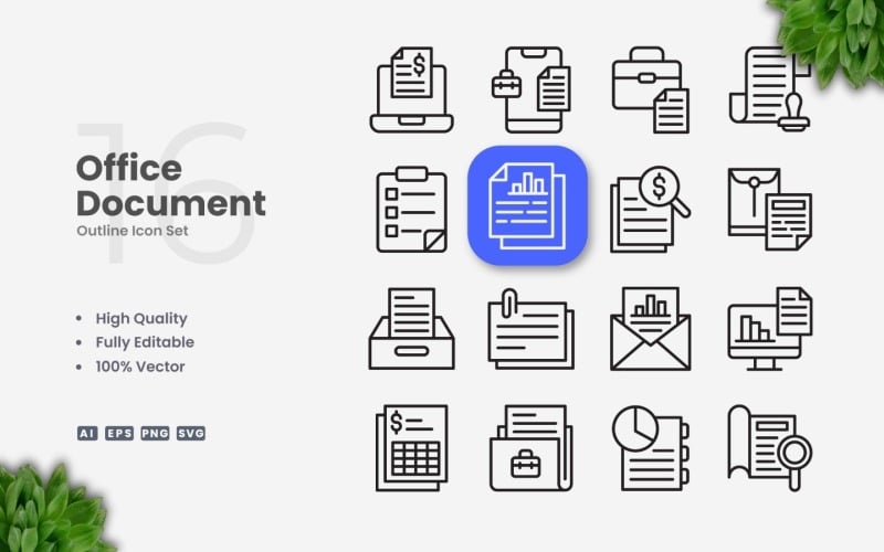 16 Office Document Outline Icon Set