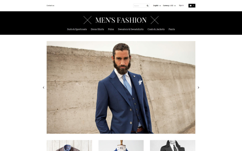 Tema de PrestaShop para tienda de moda corporativa masculina