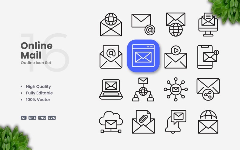 16 Online Mail Outline Icon Set