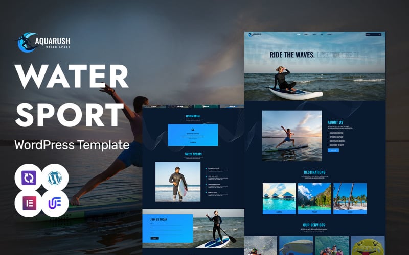 Aqua Rush - Tema WordPress Elementor per sport acquatici e avventure