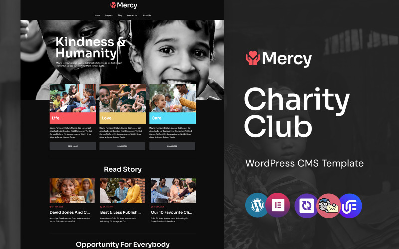 Mercy - ideell välgörenhetsförtroende och donation WordPress Elementor-tema