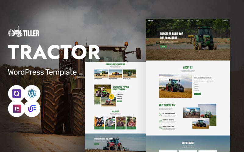 Tiller - Landbouwmachines, landbouwgereedschappen en tractor WordPress Elementor-thema