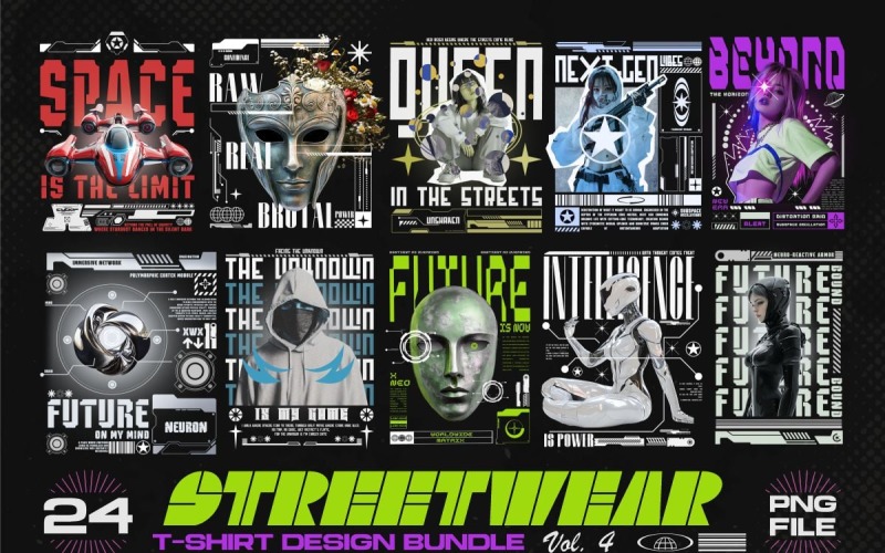 Projekty koszulek graficznych Streetwear PNG Bundle Vol4