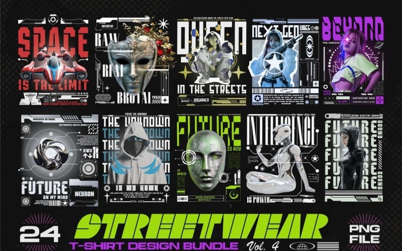 Streetwear Graphic T-shirt Designs PNG Bundle Vol4