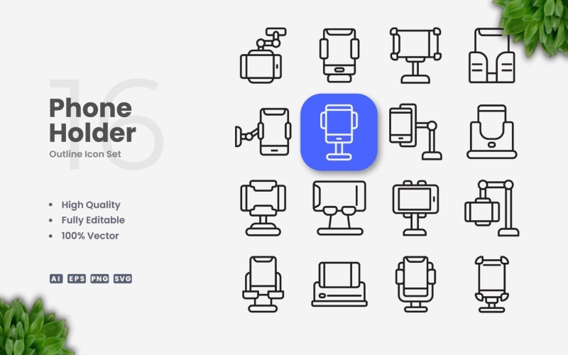 16 Phone Holder Outline Icon Set