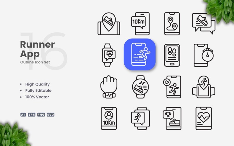 16 Runner App Outline Icon Set