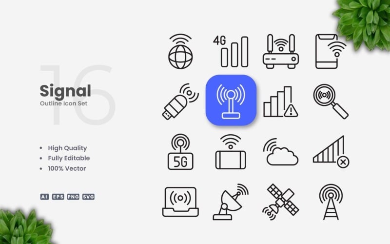 16 Signal Outline Icon Set