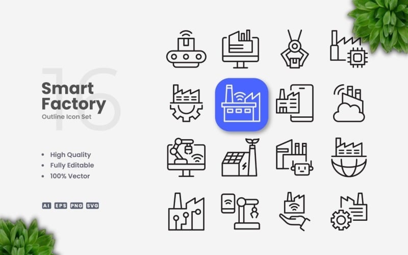 16 Smart Factory Outline Icon Set