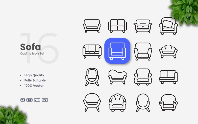 16 Sofa Outline Icon Collection