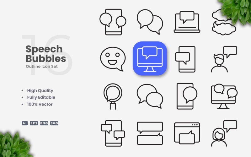 16 Speech Bubbles Outline Icon Set