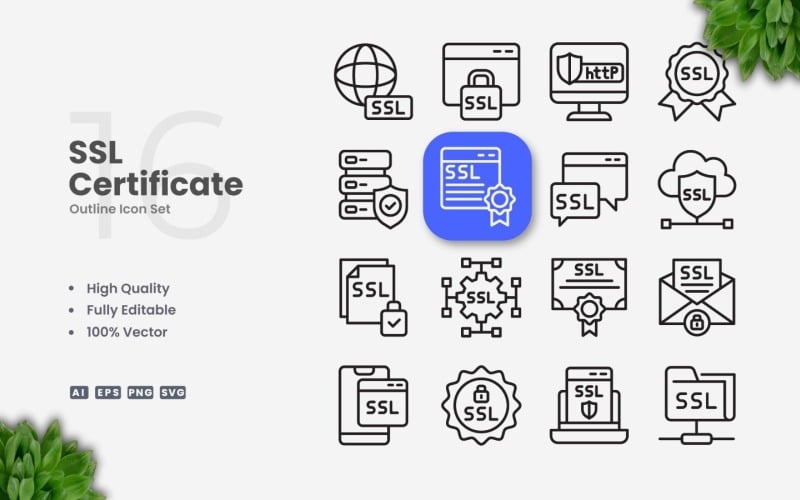 16 SSL-tanúsítvány vázlat ikonkészlet