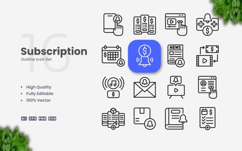 Conjunto de 16 ícones de contorno de assinatura