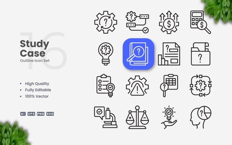 16 Study Case Outline Icon Set