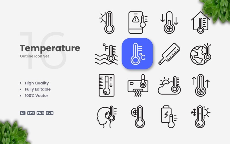 16 Temperature Outline Icon Set