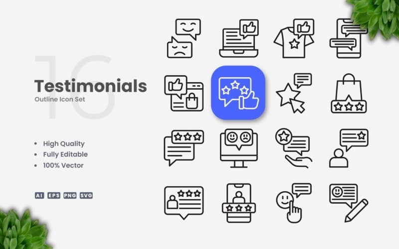 16 Testimonials Outline Icon Set